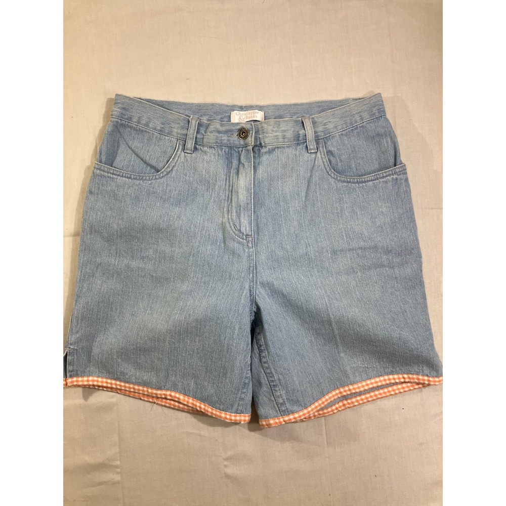 Christopher & Banks Womens Light Wash Denim Shorts Gingham Trim Sz. 6 Vintage